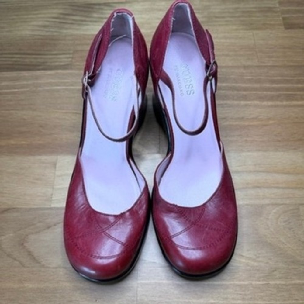 Guess by Marciano Red Leather Mary Jane Wedge Heels Size 7 Y2K
